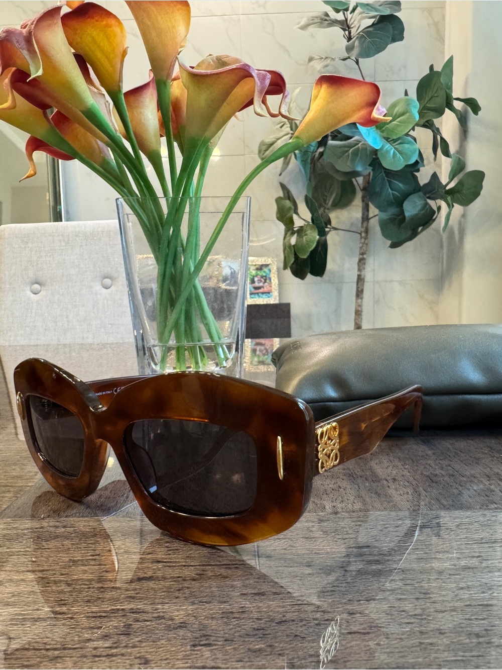 Designer Brown Tortoiseshell Sunglasses with Gold Accent